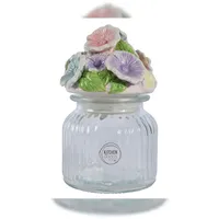 Decoris Glasdose mit Deckel Blumenform 19cm - Vorratsdose Glas Keramikdeckel  Aufbewahrungsglas Vorratsglas Küchenbehälter Glasbehälter Transparent Pastell
