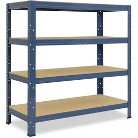 shelfplaza Schwerlastregal Metall 100x23x30 cm blau 4 Böden