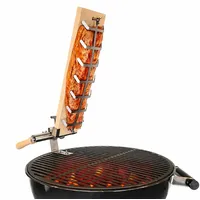 Schilling Fischgrilltechnik Grillguthalter Holzkohlegrill Brett kleine Roste für Flammlachs, Edelstahl & Buche, (Komplettset, Halterung, Brett, Schrauben, Griffe, Anleitung + Probegewürz), Stabiles Flammlachsbrett für Grillroste - traditionell Lachs Grillen grau|silberfarben