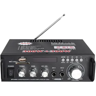 PROZOR Bluetooth Stereo Audio Verstärker 300W+300W Audio Amplifier Mini Digital Audio Amplifier HiFi Music SD USB FM 12V/ 220V mit IR-Fernbedienung