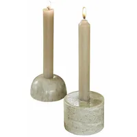 Loberon Kerzenständer 2er Set Najira, Zwei Formen, Natürliche Eleganz, Charakteristische Maserungen & Farbnuancen, für Stabkerzen, Kerzenhalter, Dekoration, Marmor, grau