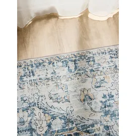benuta Vintage-Teppich, Blau, Kunststoff, Vintage, Rechteckig, 200x300 cm, Oeko-Tex® Standard 100, in verschiedenen Größen erhältlich, rutschfeste Unterfläche, waschbar, Teppiche & Böden, Teppiche, Vintage-Teppiche