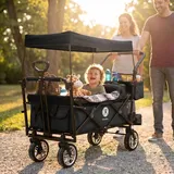 Miweba Bollerwagen MB-20 faltbar | Transportwagen mit Dach - Handwagen - Transportkarre - Hartgummireifen - mit Anschnall-Gurt - bis 100 kg (Schwarz) - Schwarz