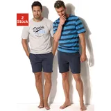 H.I.S. Shorty H.I.S Gr. 48/50, blau (marine-grau-meliert, marine-aquablau) Herren Homewear-Sets Oberteile mit unterschiedlichem Design