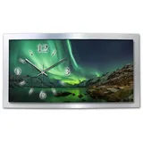 Kreative Feder Funkwanduhr 3D Designer-Wanduhr „Polarlicht“ aus gebürstetem Aluminium (3D-Wölbung; einzigartiges Zwei-Platten-Design; flüsterleises Uhrwerk) grün 80 cm x 40 cm