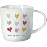 Grafik-Werkstatt Kaffeetasse mit Spruch 300 ml Porzellan Tasse Kaffee ist Liebe, Weiß