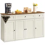 SONGMICS Home Sideboard, superschnelle werkzeuglose Montage, Toolless-Technologie, Küchenschrank mit Arbeitsplatte, Buffetschrank, verstellbare Ablagen, vintageweiß-honigbraun BBK376WJ02