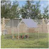 PawHut Hühnerstall 280 x 380 x 195 cm Hühnerkäfig mit Tür, Hühnergehege mit Wasserabweisendem Sonnenschutzdach, Geflügelstall für 10-12 Hühner, Oxford,