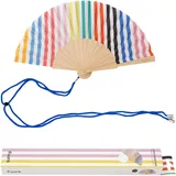 Fisura Original-Fächer mit bunten Streifen, moderner und bunter Holzfächer, Mini-Handventilator, inklusive Aufhänger, Maße: 34,5 cm x 23 cm, Mini, gestreift, onesize