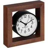 Navaris Analog Holz Tischuhr Quadrat Design - 13,2 x 13,2 x 4,3cm - analoge Uhr ohne Ticken weißes Ziffernblatt - Vintage Zeiger Holzuhr Dunkelbraun
