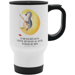 Mr. & Mrs. Panda Thermobecher Pinguin Mond – Weiß – Geschenk, Schlafstörungen, Pinguine, Kaffeetass, Edelstahl weiß