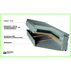 panda möbel Boxspringbett 100x200, mit Bettkast und Topper- dunkelgrün