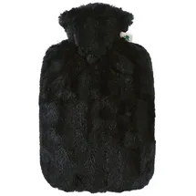 Hugo Frosch Wärmflasche Klassik Tierfelloptik, 1,8 l schwarz, aus PVC, mit abnehmbarem Hochflor-Flauschbezug