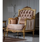 Casa Padrino Luxus Barock Sessel Rosa/Weiß/Gold / Weiß / Gold - Handgefertigter Wohnzimmer Sessel mit dekorativem Kissen - Barock Möbel