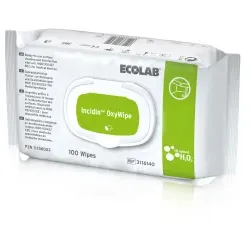ECOLAB Incidin OxyWipe Reinigungs- und Desinfektionstücher 3116140 , 1 Karton = 6 x 100 Tücher, Maße: 20 x 20 cm