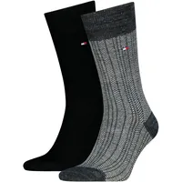 Socken TOMMY HILFIGER "TH MEN SOCK 2P MOULINE NAPPY HERRINGBONE", Herren, Gr. 43-46, bunt (schwarz), Obermaterial: 39% Baumwolle, 38% Polyester, 23% Elasthan, Socken Socken