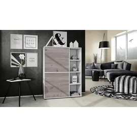 Vladon Highboard 79 x 105,5 x 35,5 cm Weiß matt/Eiche