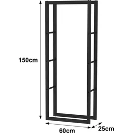 toboli Kaminholzregal Metall 150 x 25 x 60 cm Schwarz