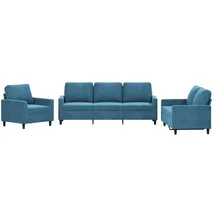 vidaXL 3-tlg. Sofagarnitur mit Kissen Blau Samt