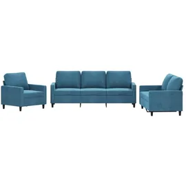 vidaXL 3-tlg. Sofagarnitur mit Kissen Blau Samt
