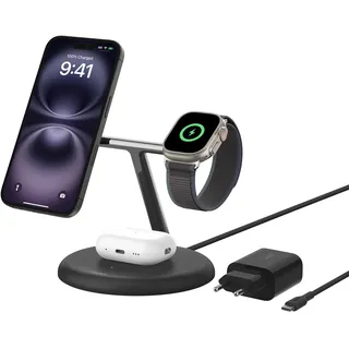 Belkin BoostCharge Pro Kabellose magnetische 3-in-1 Ladestation mit Qi2, 15W black – Bunt
