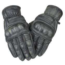 Alpha Speeds Motorradhandschuhe Biker Motorrad Leder Handschuhe Custom Retro Vintage Handschuhe Grün (mit hervorragendem Grip) + Touchscreen Funktion in dunkles Grün
