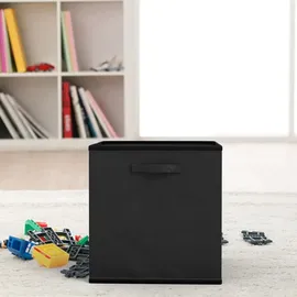 Intirilife 6x faltbare Aufbewahrungs-Stoffbox in Schwarz - 26.7 x 26.7 x 28 cm - Multifunktionale Sammelbox zum Kombinieren mit Schränken oder