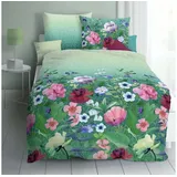 KAEPPEL Mako-Satin Wildblumen Grün 155 x 220 cm + 80 x 80 cm