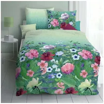 KAEPPEL Mako-Satin Wildblumen Grün 155 x 220 cm + 80 x 80 cm