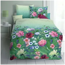 KAEPPEL Mako-Satin Wildblumen Grün 155 x 220 cm + 80 x 80 cm