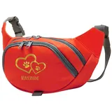 Tierisch-tolle Geschenke Hundesport Bauchtasche Leckerlie-Tasche mit 2 Herzen, 2 Pfoten und Wunschnamen personalisiert | Hundetraining | Leckerlie Beutel (Rot/Gold)