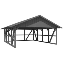 SKANHOLZ Satteldach Doppelcarport 6,84 x 7,72 m grau mit Rückwand