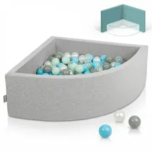 KiddyMoon Bällebad 90X30cm/200 Bälle Bällepool mit Bällen ∅ 7Cm für Babys Kinder Viertel Eckig, Hellgrau:Perle/Grau/Transparent/Baby Blau/Mint