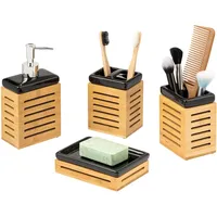Bremermann Badezimmer-Set 4-tlg. Bambus, Keramik, Badezimmer-Zubehör-Set (Keramik-Schwarz)