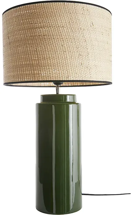 Lampe à poser en céramique émaillée verte et abat-jour en raphia naturel H64 cm MAJES