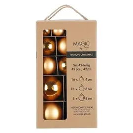 MAGIC by Inge - Weihnachtskugeln Set 42-teilig Inkagold, mit den Durchmessern 4 cm, 6 cm und 8 cm, Christbaumschmuck Glas, Gold