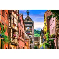 Fototapete PAPERMOON "Bunte Stadt", bunt, B:4,50m L:2,80m, Vlies, Tapeten