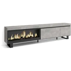 SKRAUT HOME Wohnzimmer TV-Schrank, 237x35x57cm, Großformat-TV, XXL-Elektrokamin, Industriedesign, Farbe Zementgrau - 500_7