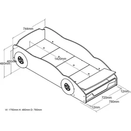 58 aufm Kessel Kinderbett Kalliope 70 x 140 cm MDF rot lackiert