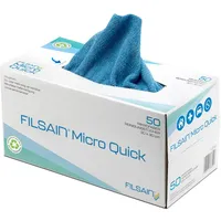 FilSain Micro Quick Mikrofaser in praktischer Spenderbox, 50 Stück, blau, Microfaserspenderkarton für Haushalt und kurzzeitige Anwendung