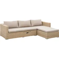 Loungesofa Gartensofa Lounge Set Gartenmöbel Sofa VENETO mit Liege, Rattan beige