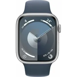 Apple Watch Series 9 GPS 45 mm Aluminiumgehäuse silber, Sportarmband sturmblau S/M