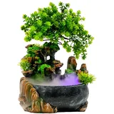 Zimmerbrunnen Wasserfall 20x15x28 cm, Tischbrunnen mit 3 Ausläufen, Kiefer, LED-Beleuchtung und Nebeleffekt, Leise Tauchpumpe, für Dekoration zu Hause, Foyer, Büro