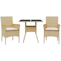 VidaXL 3-tlg. Garten-Essgruppe mit Kissen Beige Poly Rattan und