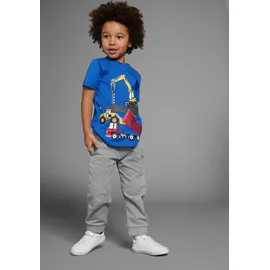 Kidsworld T-Shirt "mit coolen BAUMASCHINEN Print", Jungen, Gr. 128/134, blau, Single Jersey, Obermaterial: 100% Baumwolle, bedruckt, Basic, Rundhals, Shirts T-Shirt, Kurzarm, Basic-Passform, bedruckt, Rundhalsausschnitt