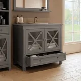 90 cm Möbel aus grauem Massivholz und Glastüren – Boho