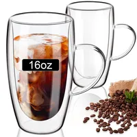 ParaCity Cappuccino Tassen 2er Set, 470ml Latte Macchiato Gläser, Doppelwandige Gläser mit Henkel, Espressotassen aus Borosilikatglas, Kaffeegläser für Spülmaschinenfestes (470ML)