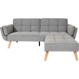 Mendler Schlafsofa HWC-K18 mit Ottomane, Couch Sofa Gästebett, Schlaffunktion 218x175cm Stoff/Textil hellgrau ~ Grau