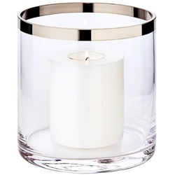 EDZARD Windlicht Molly, Laterne aus Kristallglas mit Platinrand, Kerzenhalter für Stumpenherzen, Höhe 15 cm, Ø 15 cm