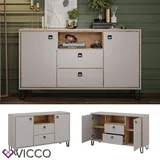 Vicco Sideboard Tirion 138 x 80 cm in Cashmere Eiche, Wohnzimmer, 2 Türen